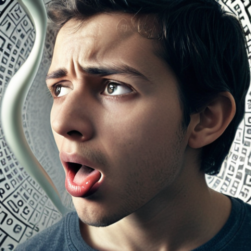 Home 4 **"Listening and Speaking Frustration"**: A close-up of a young adult, with a look of intense confusion and mild frustration, surrounded by a swirling, misty aura of abstract French words and phonetic symbols. Some words are clearly visible (e.g., 'Je suis', 'Ils ont'), but many others are blurred or merging, resembling a "flowing water" effect. A subtle visual element of a "wall" or "fog" could be incorporated to represent the listening barrier. Their mouth is slightly agape, suggesting a "tongue-tied" moment, with perhaps a tiny, stylized "R" sound bubble struggling to form. The overall atmosphere conveys the overwhelming challenge of distinguishing sounds and speaking.
