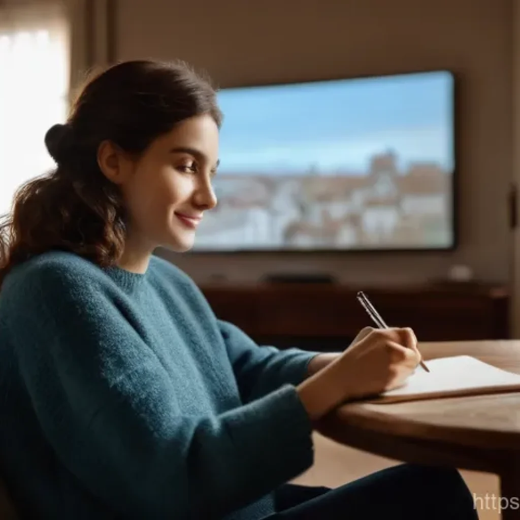 프랑스어 자막 있는 영화 추천 - **"A cozy and inviting scene in a living room, where a young woman with a warm smile is engrossed in...