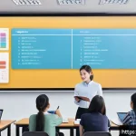 Home 19 프랑스어 현재 과거 미래시제 정리 - A detailed classroom scene showing a diverse group of students attentively learning French verb tens...
