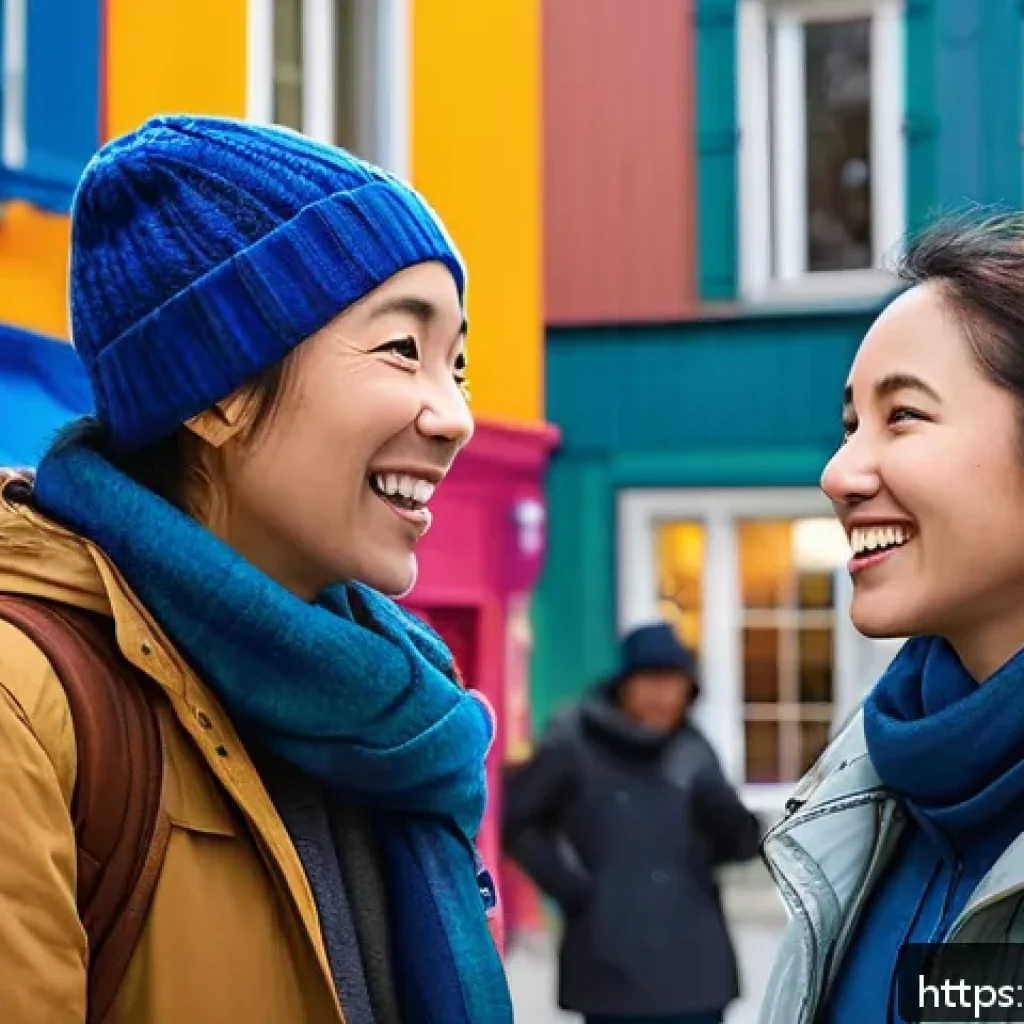프랑스어 프랑스어와 퀘벡 불어 비교 - A vibrant street scene in Quebec showcasing a lively conversation between two people: one speaking Q...